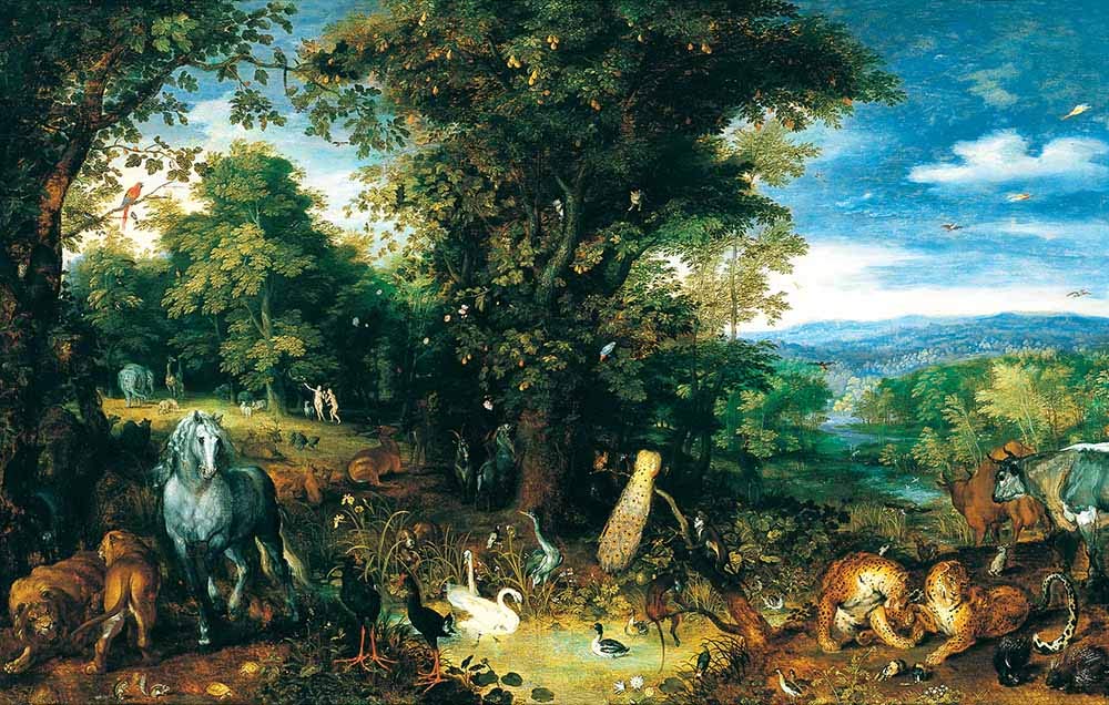 JH Lacrocon Jan Brueghel the Elder - The Garden Of Eden Canvas Wall Art 60X40 cm - Landscapes Paintings Reproduction Print Rolled