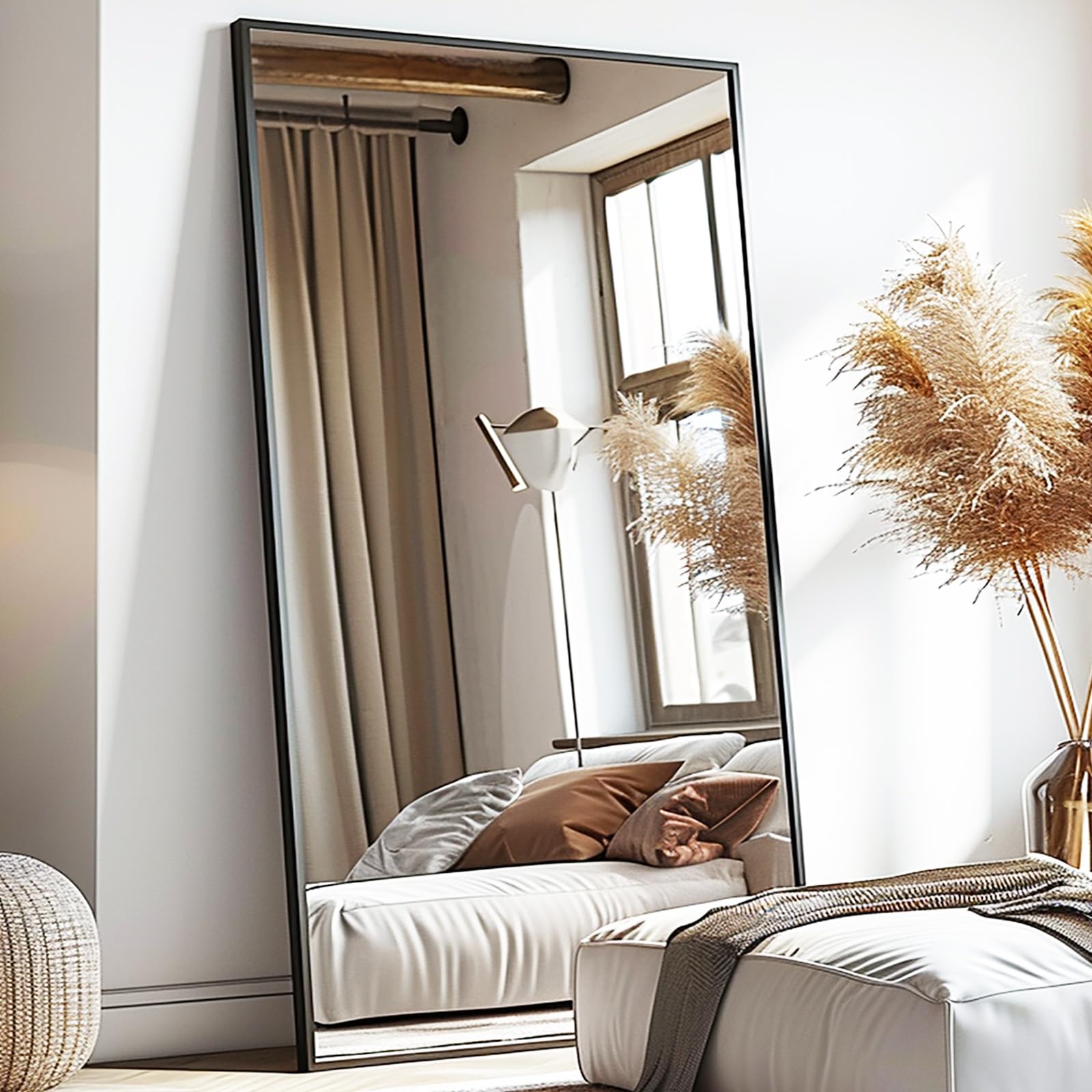 Anpark Black Rectangle Huge Oversized Mirror Full Length with Stand 41" x 81" Large Full Body Standing Floor Mirror for Bedroom Wall Mounted Mirror for Living Room Home Decor