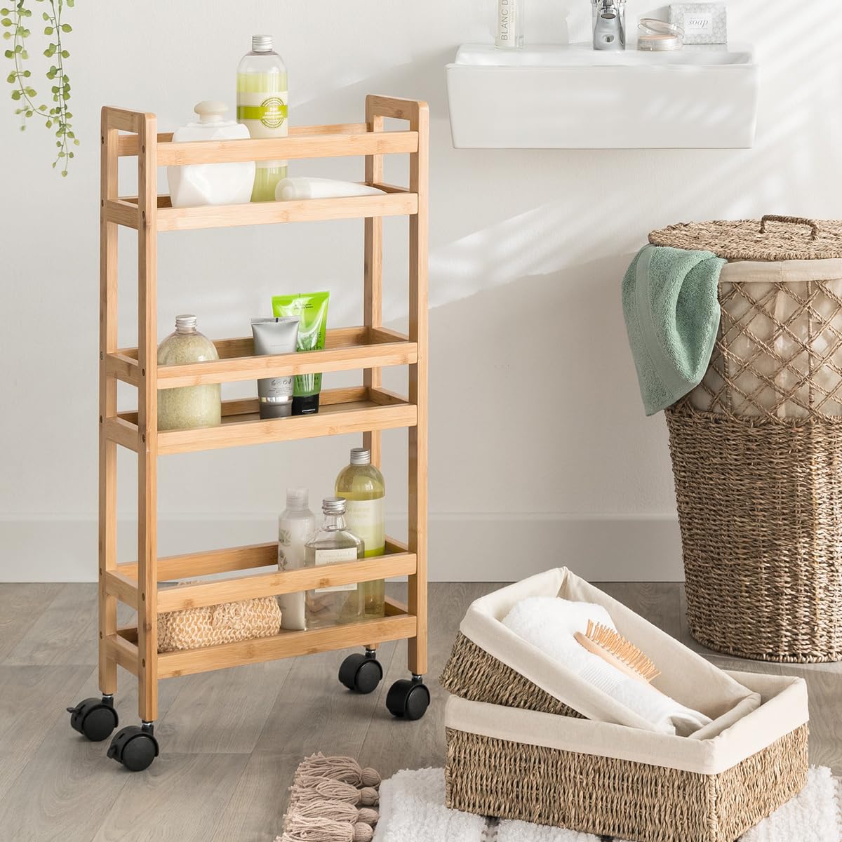 5 five simply smart Carrito con ruedas 3 niveles de, Bambú, 36 x 15 x 74.5 cm