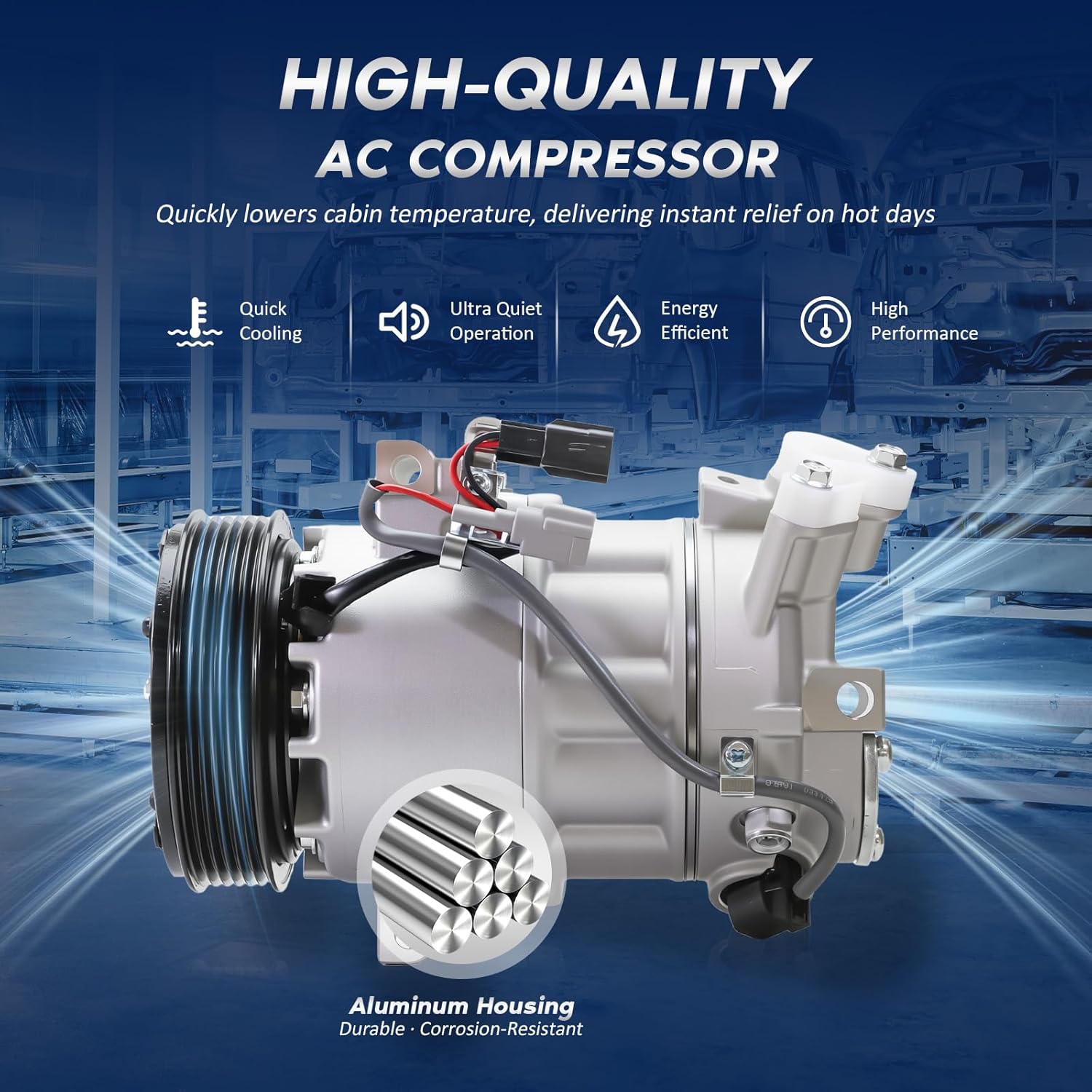 BDELI - Air Conditioner AC Compressor Compatible with Nissan Sentra 2013-2019 L4 1.8L, Nisan Sentra 2017-2019 L4 1.6L, 2014-2015 Nissan Tsuru L4 1.6L, CO29072C 926003SH0A 98585