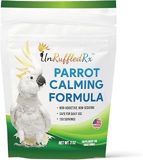 UnRuffledRx Calming Formula for Parrots: Non-Sedating Bird Stress Relief, Feather Plucking Aid, 150 Servings, USA Made