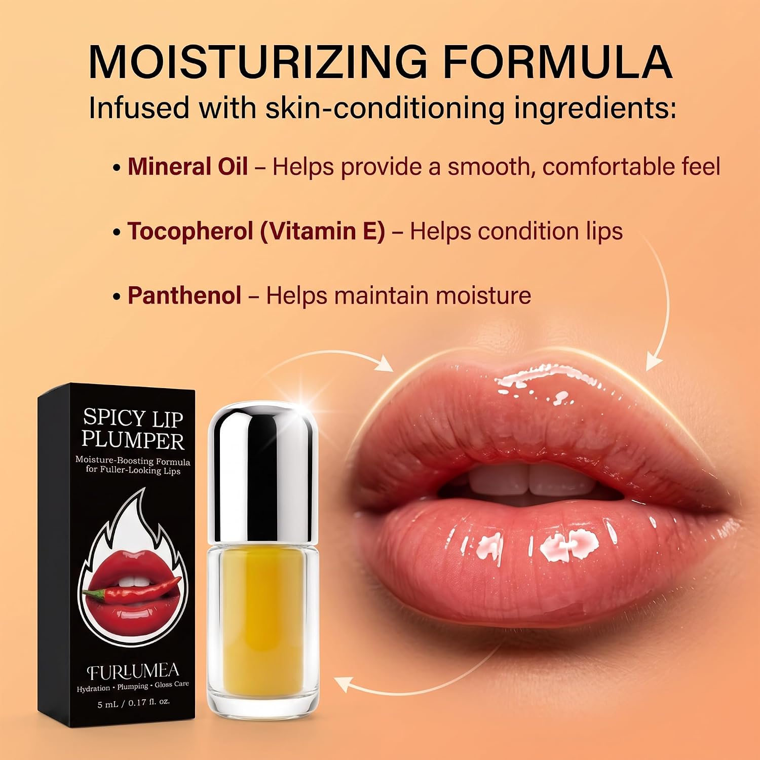 Spicy Lip Plumper - Plumping Lip Gloss Serum for Fuller Looking Lips & Hydration | Botanical Formula | Clear Glass-Shine Volumizing Serum, 2-Pack (5ml Each)