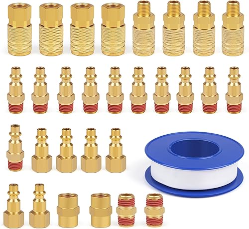 Acoplamiento de aire industrial, 30 piezas, lengüeta de manguera de 14 pulgadas, acoplador de aire de conexión rápida de flujo básico de 14 pulgadas