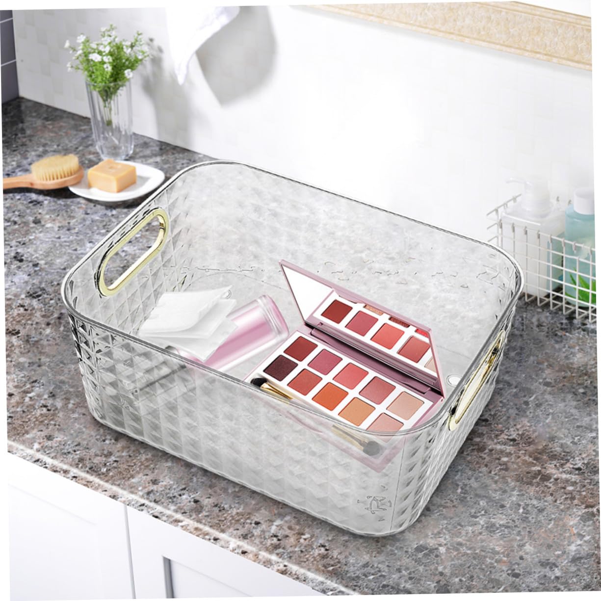 2 Organizadores de Tocador de Plástico Transparente Rectangulares | Cajas de Almacenamiento para Baño, Escritorio y Dormitorio, Uso Multipropósito para Maquillaje y Artículos Diversos, Fáciles
