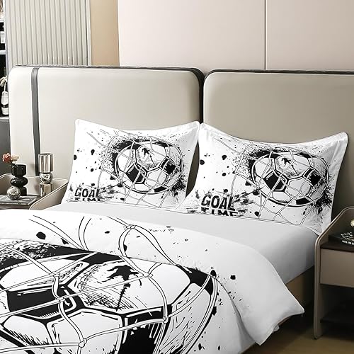 Miniatura 4 de Funda de edredón de fútbol para niños, 100% algodón, tamaño individual, juego de ropa de cama de fútbol americano, juegos deportivos, funda de