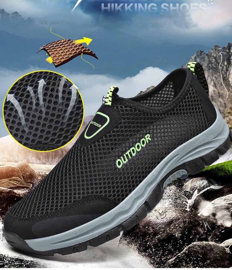Cubicbee Men's Mesh Cutout Quick Dry Walking Loafers Outdoor Lightweight Hiking Shoes Slip-On Breathable Mesh Casual Shoes Non-Slip Fashion Flats Driving Sneakers2