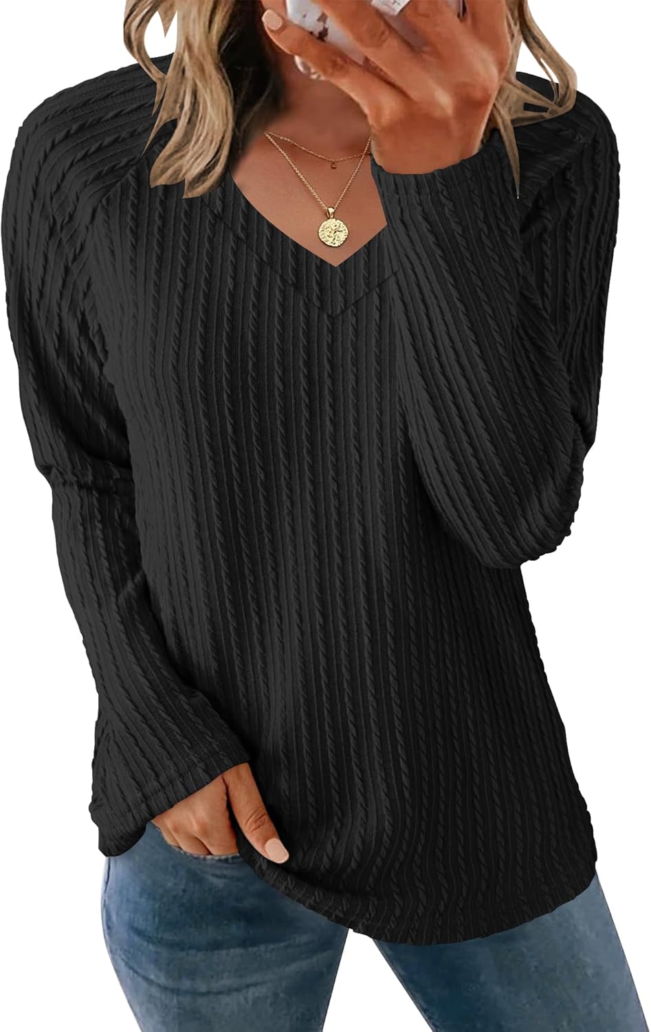 AUSELILY Womens Long Sleeve Shirts Casual V Neck Lightweight...