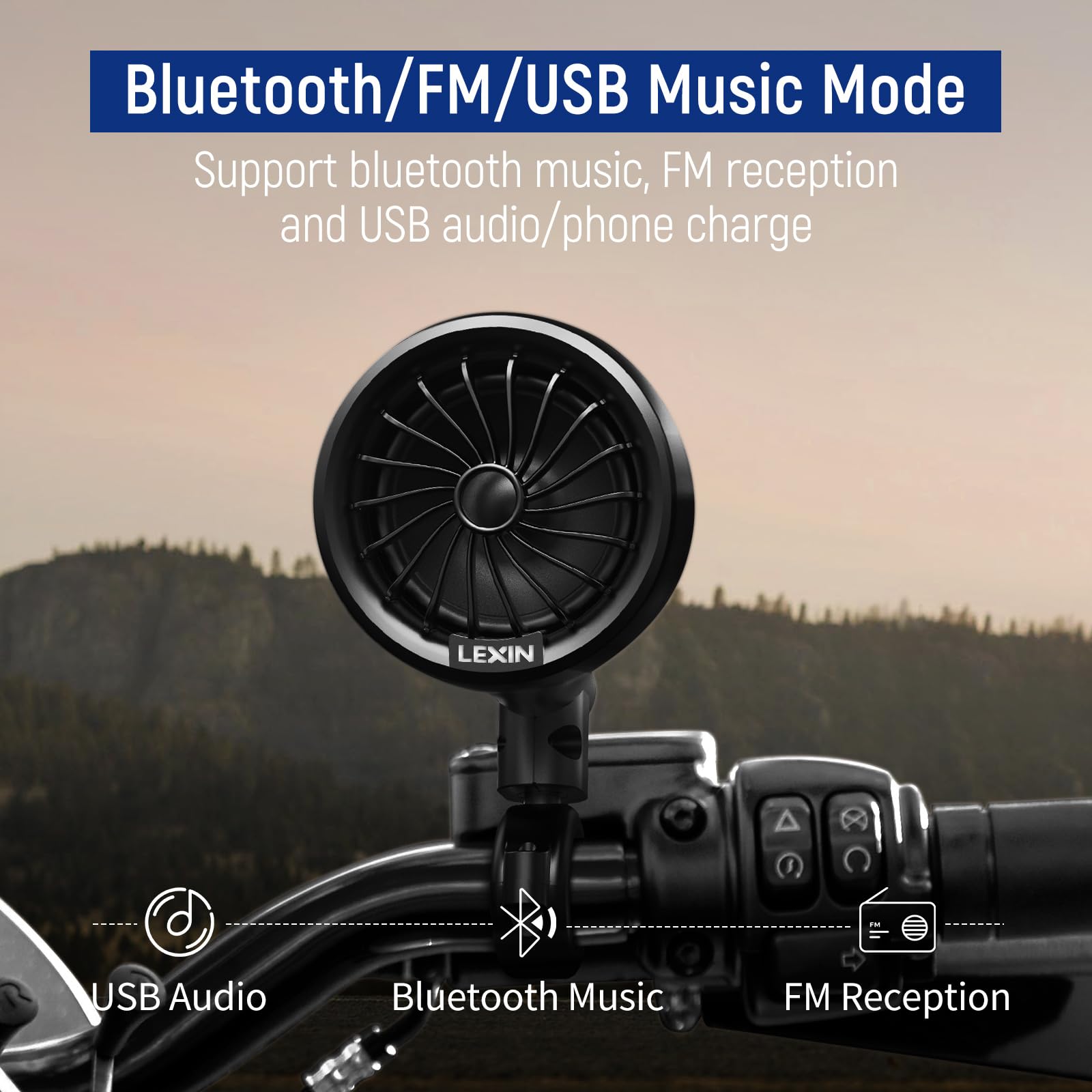 LEXIN Q3 Casse Bluetooth per Moto, impianto audio con indicatori LED, altoparlanti Bluetooth per moto, impianto altoparlanti moto adatto per manubri da 7/8" a 1-1/4"