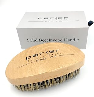 Parker Natural Boar Bristle Military Style Hair and Beard Brush with Genuine Beechwood Handle, Perfect for Styling and Grooming of Hair and Beards