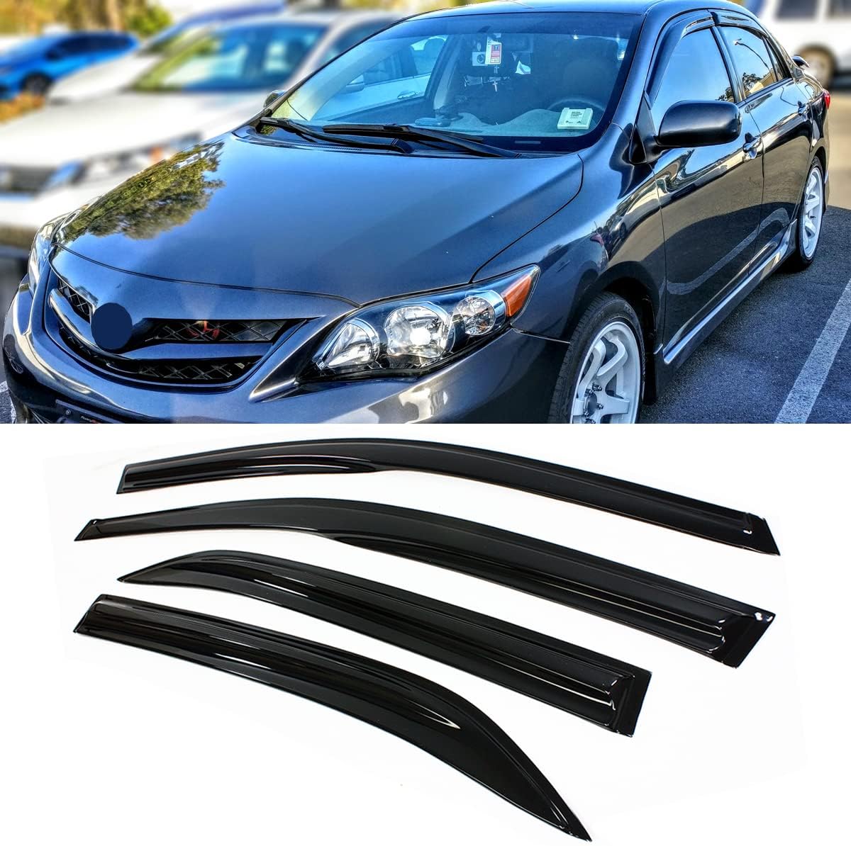 JDM 3D Style Smoked Window Visor Vent Shade Compatible for 2009-2013 Toyota Corolla
