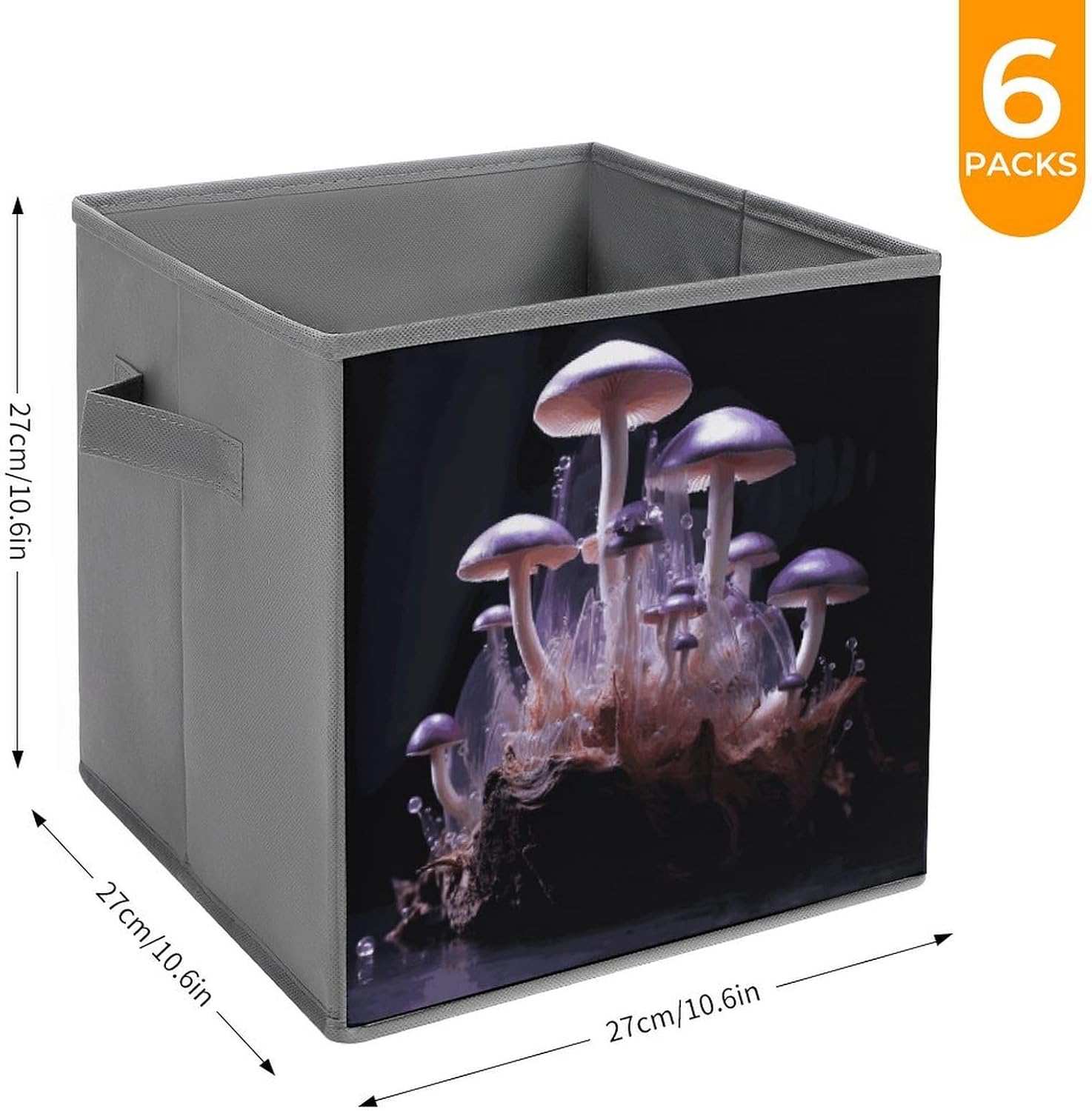 Purple Mushroom Storage Cubes Set of 6 Storage Bins with Handles Collapsible Storage Basket Fabric Storage Box for Shelves Large Closet Shelf Organizer for Organization 11 Inch