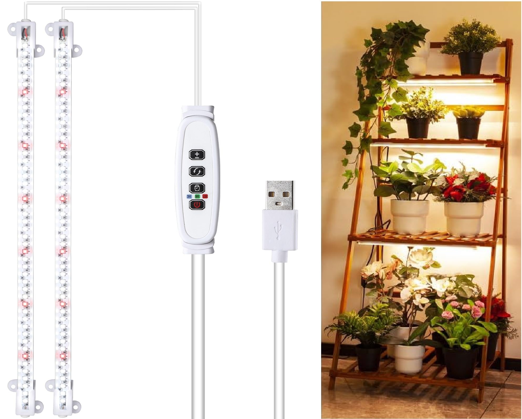 Blackt Electrotech BT29PL20 LED Plant Grow Light Strips – 2 Full Spectrum USB-Powered Bars with 96 LEDs, Timer & Adjustable Brightness Aluminum Body for Indoor Plant, Hydroponics