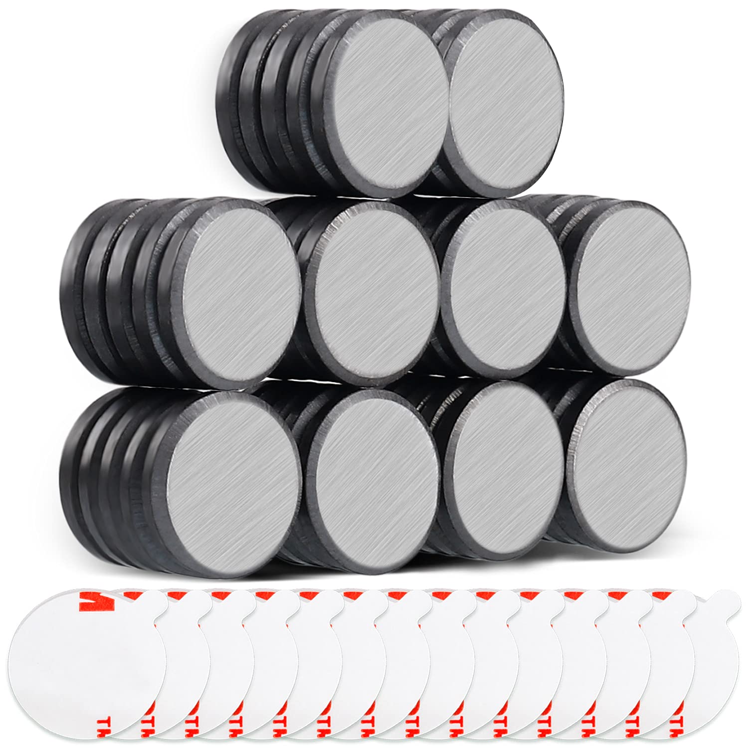 50 Pcs Ceramic Disc Magnets with Double-Sided Adhesive, TRYMAG Round Industrial Magnets Perfect for Fridge, DIY, Hobby, Scientific, Crafts, and Office Magnets - 0.709 inch / 18 mm