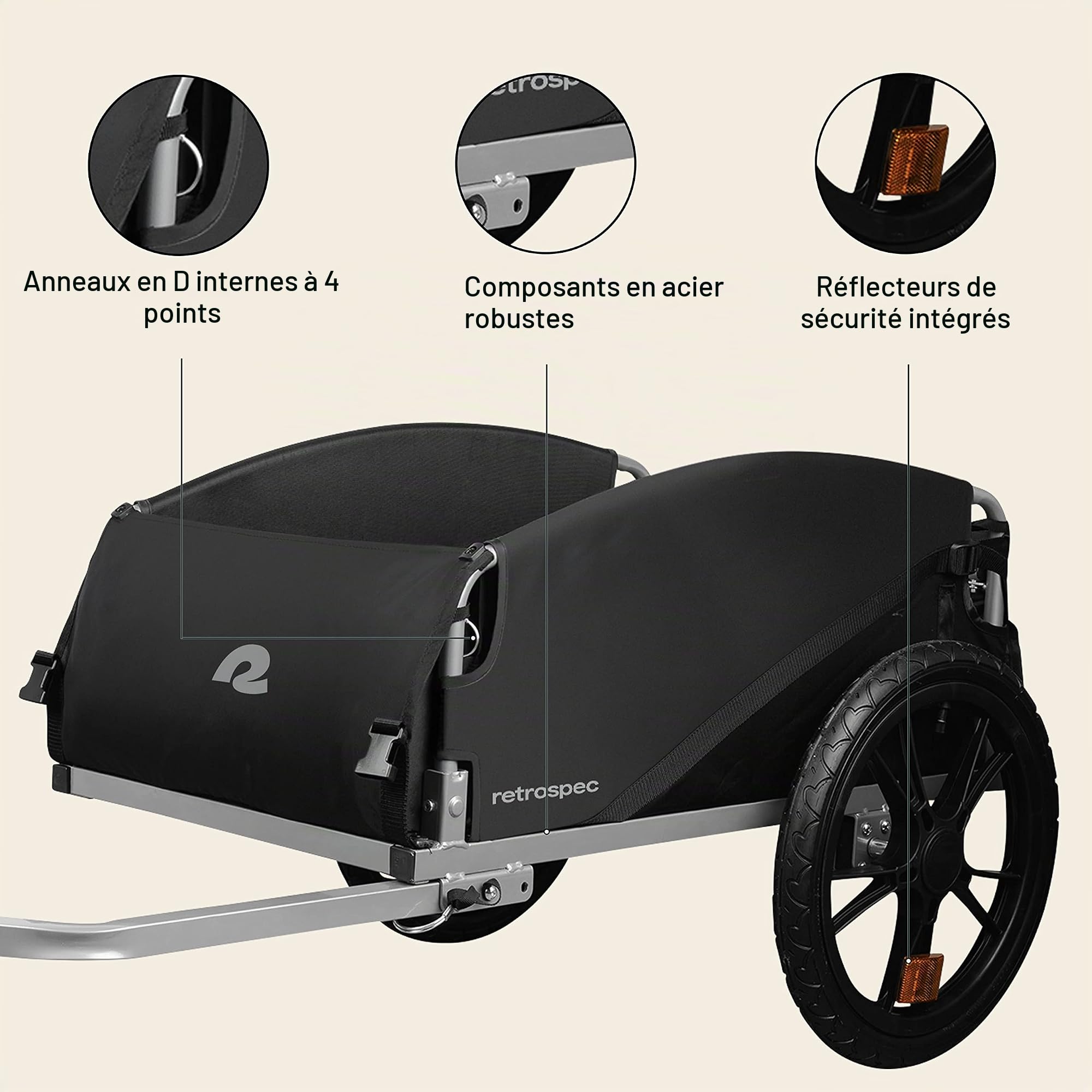 Retrospec Rover Hauler Remorque de vélo Cargo avec Cadre Pliable et Tissu résistant aux intempéries, Grand Porte-Bagages, Convient aux Roues de vélo de 20" à 29"