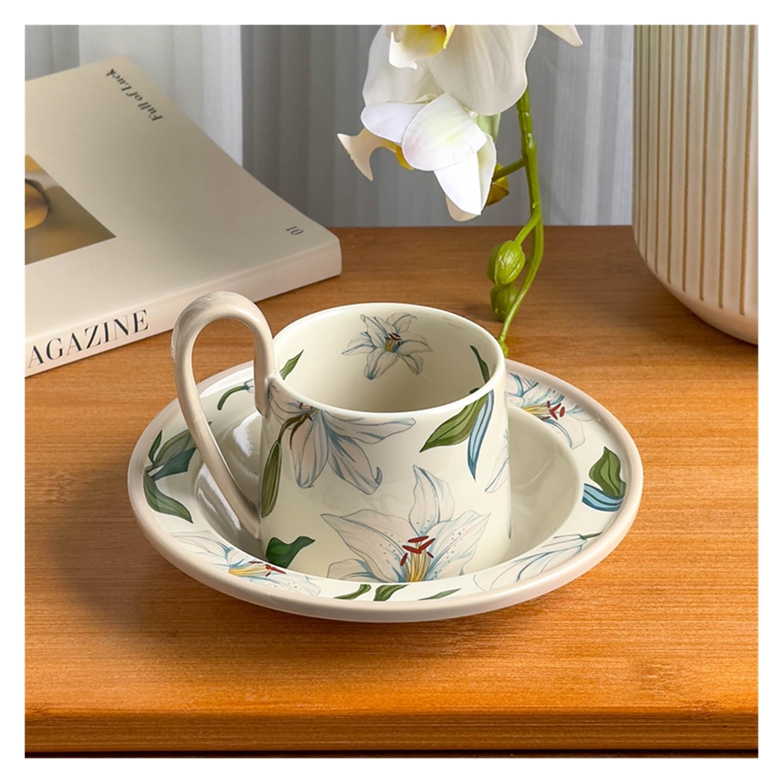 Lily - Ceramiczny zestaw filiżanek do herbaty i kawy ze spodkami w pudełku prezentowym - idealny na popołudniową herbatę i jako prezent (opakowanie 1 szt.)