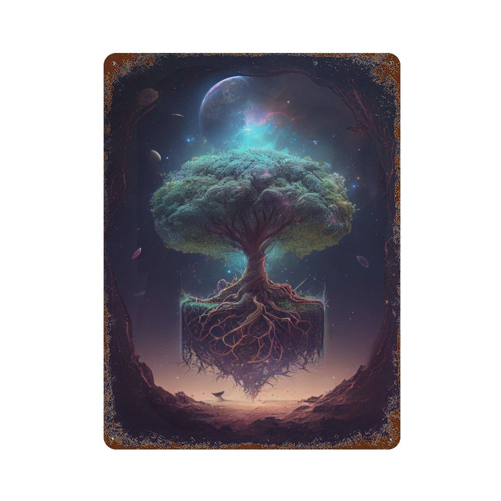 Galactic Tree Of Life Rusty Metal Tin Sign 15.7"x11.8", for Farmhouse, Kitchen And Entryway Decor, Rustic Home Decor