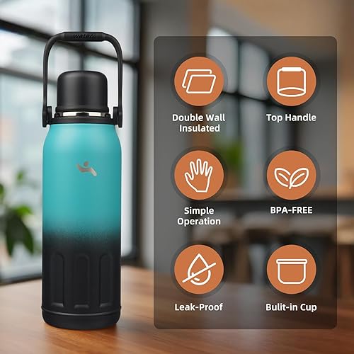 Miniatura 3 de Botella de agua aislada con asa y correa, vaso de viaje al vacío con tapa de taza, taza de café térmica para bebidas frías y calientes, 50 onzas,