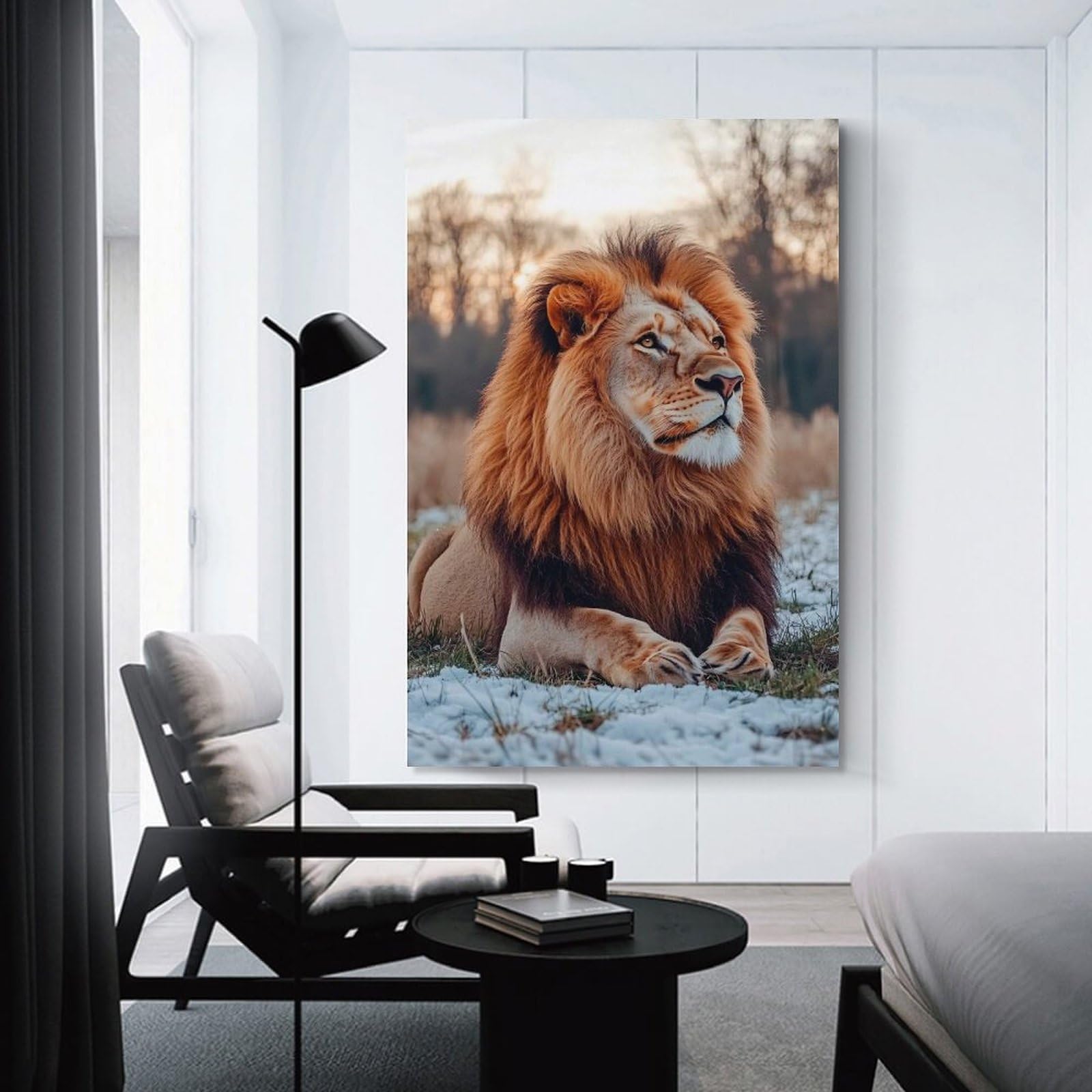 Junmoney Unframe-Style-21 Majestic Lion Portrait In Winter Decorative Wall Artwork 08X12inch(20X30cm), For Corridors, Hallways Or Apartment Entries, Home Artwork For First Impressions