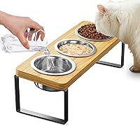 AKAOLA Elevated Raised Cat Bowls: 10° Tilted Anti-Vomiting Stand with 3 Stainless Steel 18oz Bowls for Small Cats & Puppies