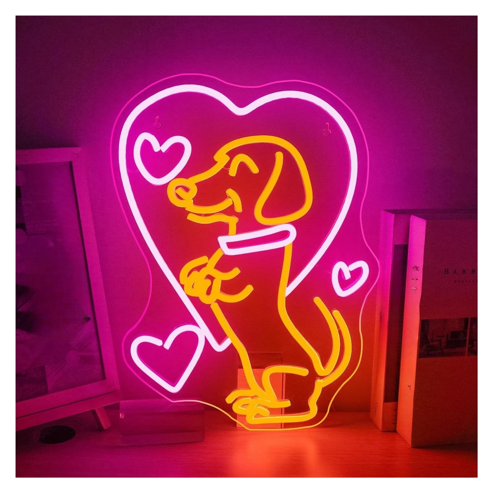 WELSAA Hanging Art Neon Signs Love Dachshund Neon Wall Lights Room Decoration for Home Bedroom Bar Pet Shop Club Party 42x31.6cm