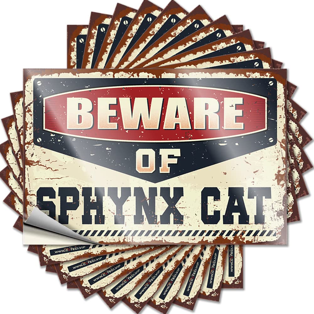 Home Books Decals - Beware of Sphynx Cat Removable Decal Case Easy Peel for Hunting(6X9CM)