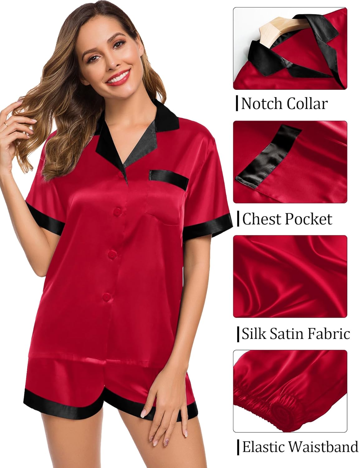 SWOMOG Couples Pajama Set Women & Men Silk Satin Short Sleeve Set Top and Shorts Sleepwear Soft Button-Down Loungewear - Image 4