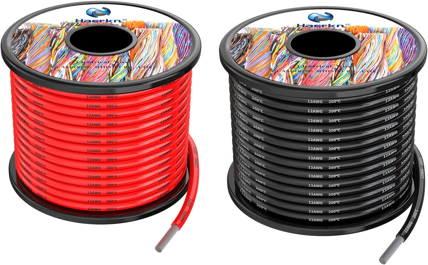 Haerkn 3.3mm² 12awg Silicone Electrical Wire Cable 20Meters [Black 10Meters Red 10Meters] 12 Gauge Separete Wire Hook Up Oxygen Free Stranded Tinned Copper Wire High Temperature Resistance Spool