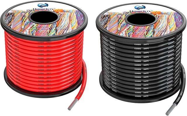 3.3mm² 12awg Silicone Electrical Wire Cable 20Meters [Black 10Meters Red 10Meters] 12 Gauge Separete Wire Hook Up Oxygen Free Stranded Tinned Copper Wire High Temperature Resistance Spool