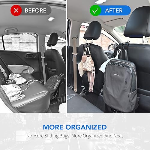 Miniatura 5 de Flymic Ganchos para reposacabezas de automóvil, 2 en 1 mejorados, organizador de ganchos para reposacabezas de automóvil, organizador universal para