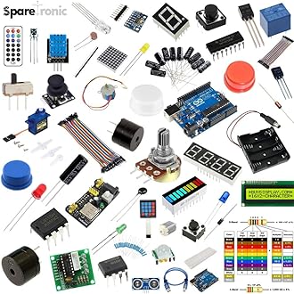 SparetronicStarter Learning Kit for Arduino UNO R3 - Comprehensive Electronics Kit with LCD1602, Servo Motor, Sensors, and Components - Ideal for Beginners and Hobbyists in DIY Arduino Projects