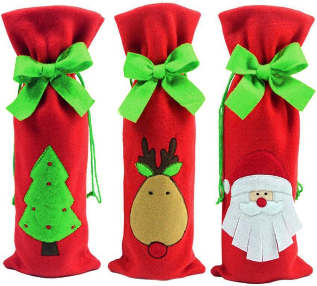 Coxeer 3Pcs Wedding Wine Bottle Cover Set Christmas Gift