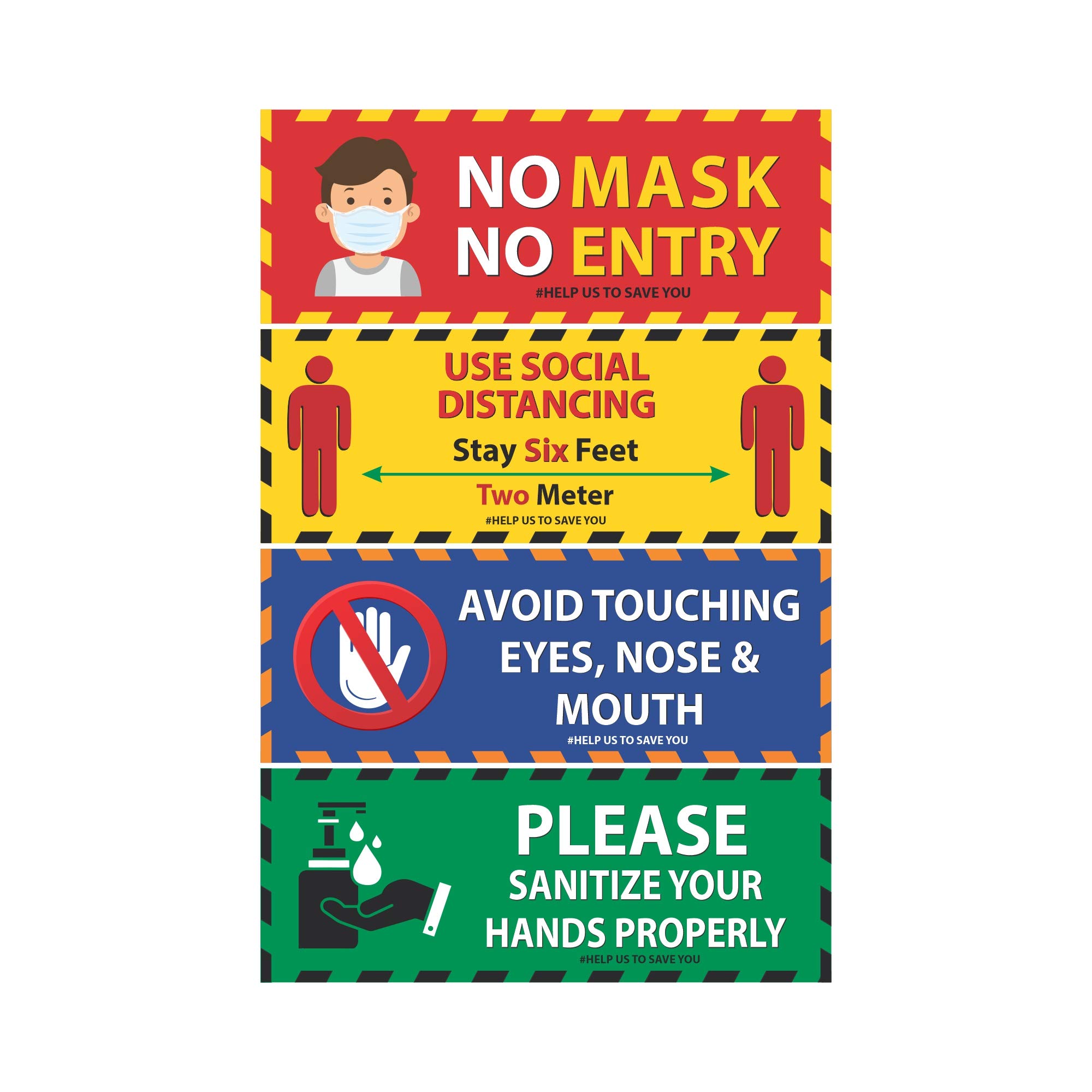 Anne Print Solutions® Use Social Distancing Avoid Touching Nose Sanitize Your Hands No Mask No Entry Stickers Size 12 Inch *X 4.5 Inch* Pack of 4 Pcs Multicolour (B08P5VZD59) Amazon Price History, Amazon Price Tracker