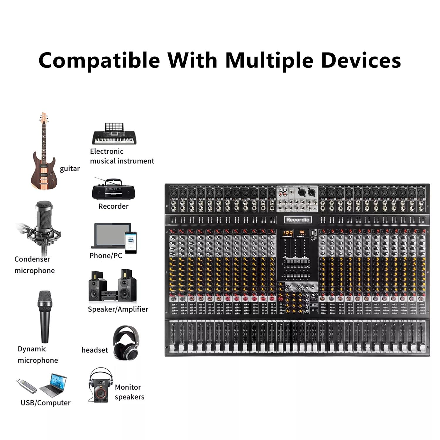 Mixer audio XM24 Mixer USB professionale a 24 canali con mixer for console DJ da palco di registrazione AUX