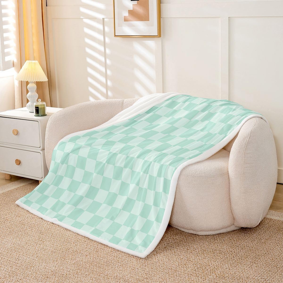 Manfei Green Checkered Throw Blanket, 40"x50" image 5