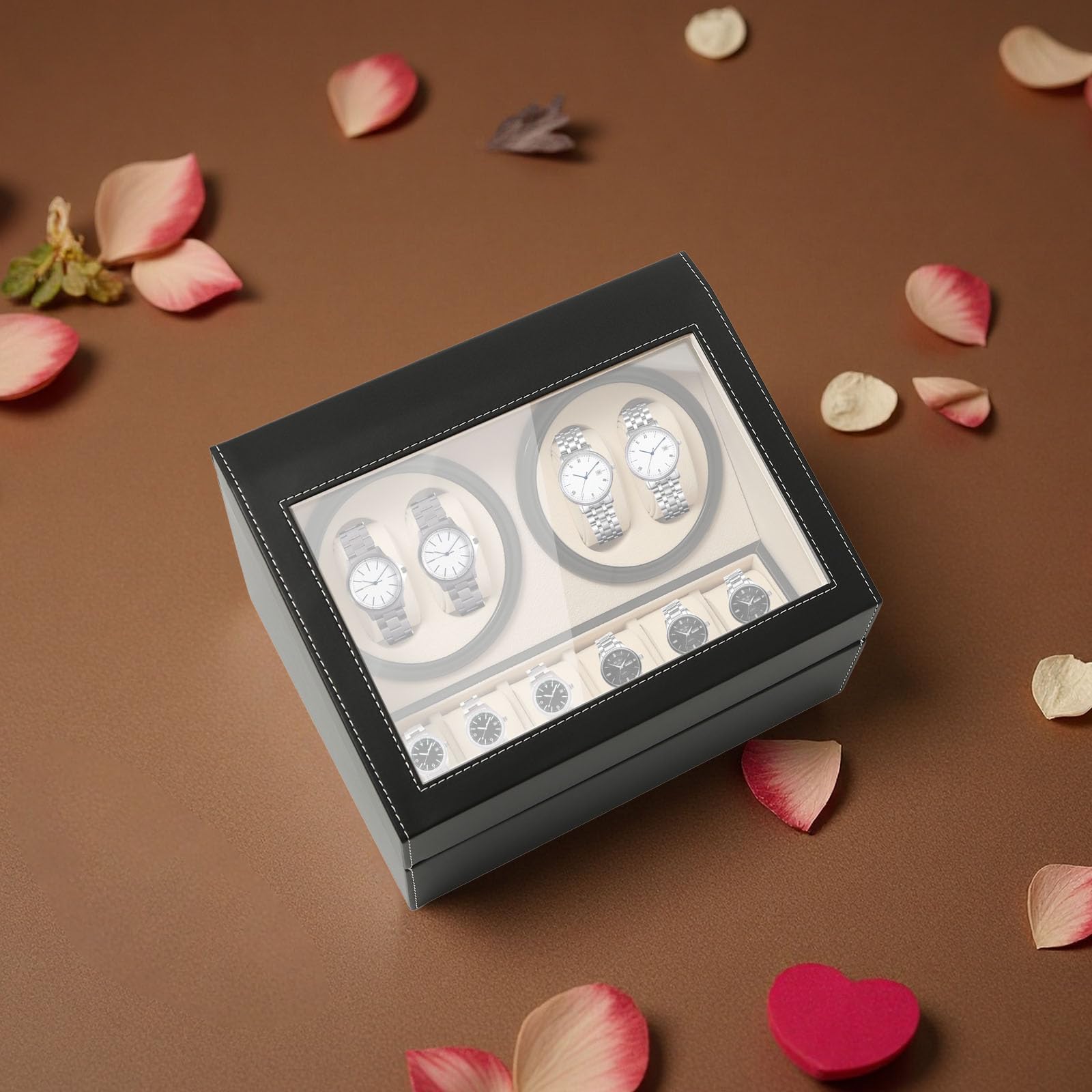 Automatische Uhrenbeweger Box Uhrenbox Uhrenkasten für 4+6 Uhren mit Sichtfenster Watchwinder Box für Automatikuhren