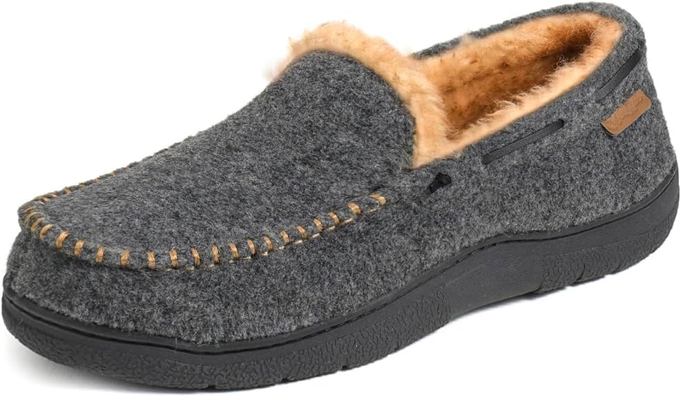 Men's Moccasin Slippers Memory Foam House Shoes, Indoor and Outdoor Warm Loafer Slippers