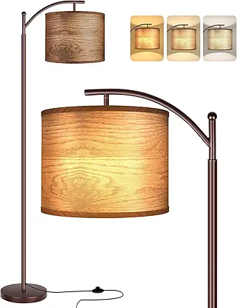 ROTTOGOON Floor Lamp for Living Room, LED Standing Lamp with Wood Pattern Lamp Shade Tall Industrial Floor Lamp Reading for Bedroom, Office (9W LED Bulb Included) - (Oil-Rubbed Bronze)