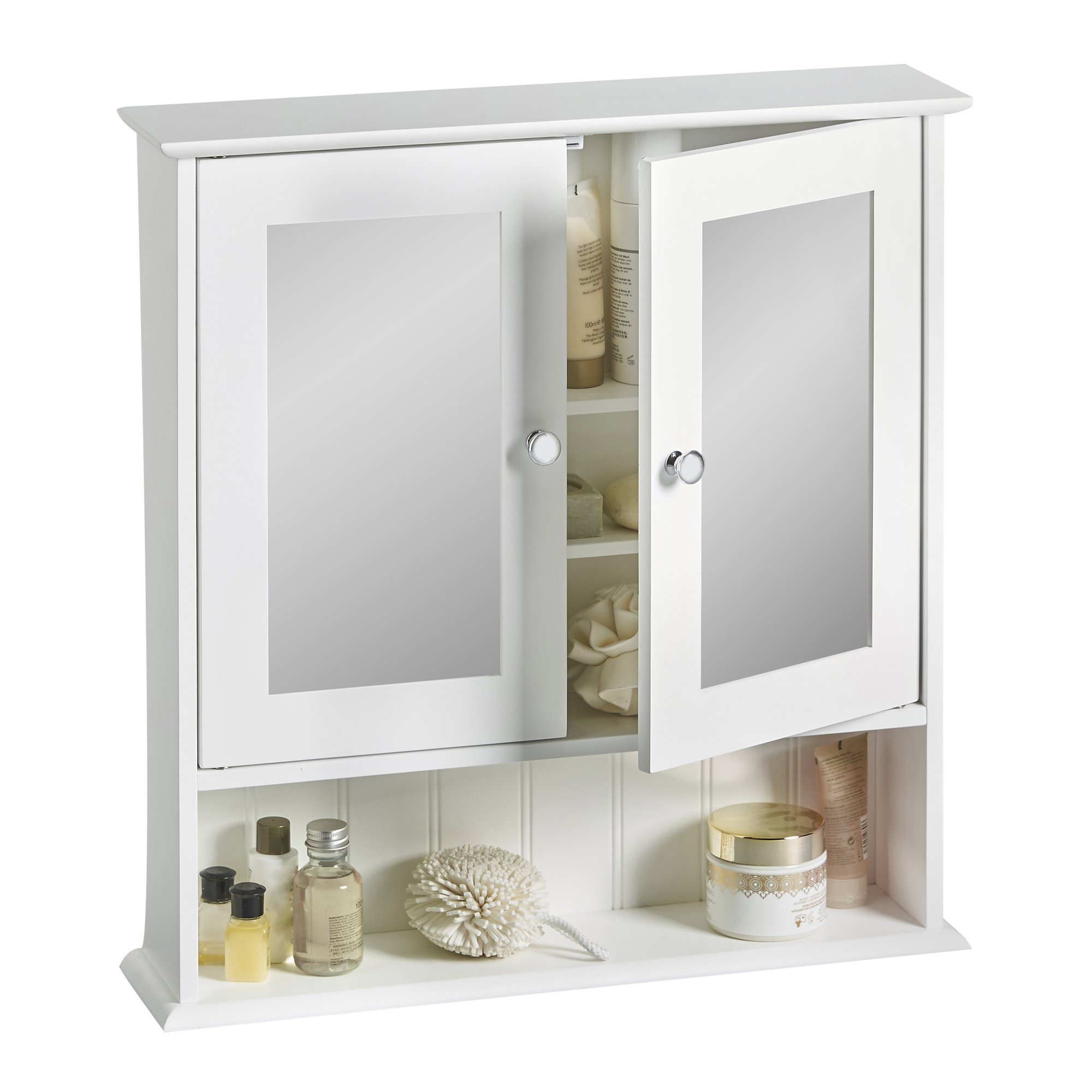 VonHaus Bathroom with Mirror White Double Door Wall Mounted Storage Cupboard Wooden