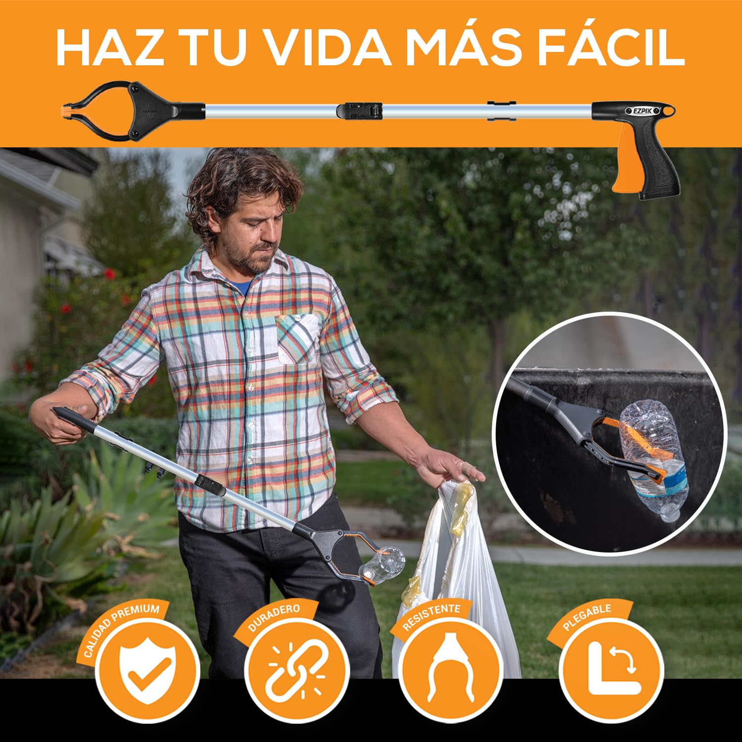 EZPIK® Pinzas Recoger Basura 80 cm - Pinzas Extensibles para Personas Mayores - Palo con Imán Telescópico para Minusválidos y Ancianos - Pinza Recoge Objetos y Fruta [Color Plateado, Pack 2]