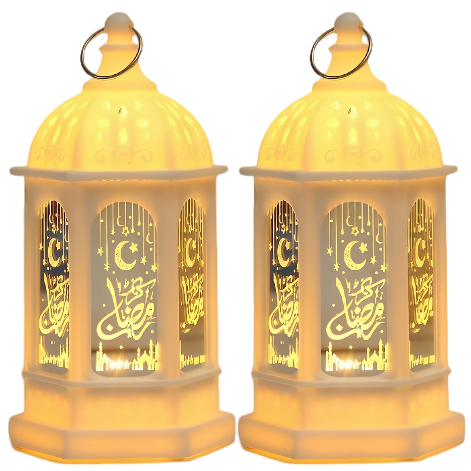 CAKEEYUM 2Pcs Ramadan Lanterns Exquisite Ramadan Lights with Islamic Motifs for Kids Eid Decoration for Home Indoor Outdoor Decor Lanterns, Lights, Decorations for Home, Eid Decora