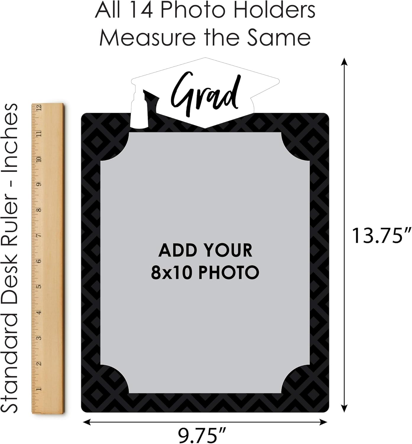 Big Dot of Happiness Black & White Grad K-12 School Photo Display Frame - 8x10 inch Graduation Memory Wall, Professional Photo Holder Set, DIY Graduation Party Decorations, Picture Display Board