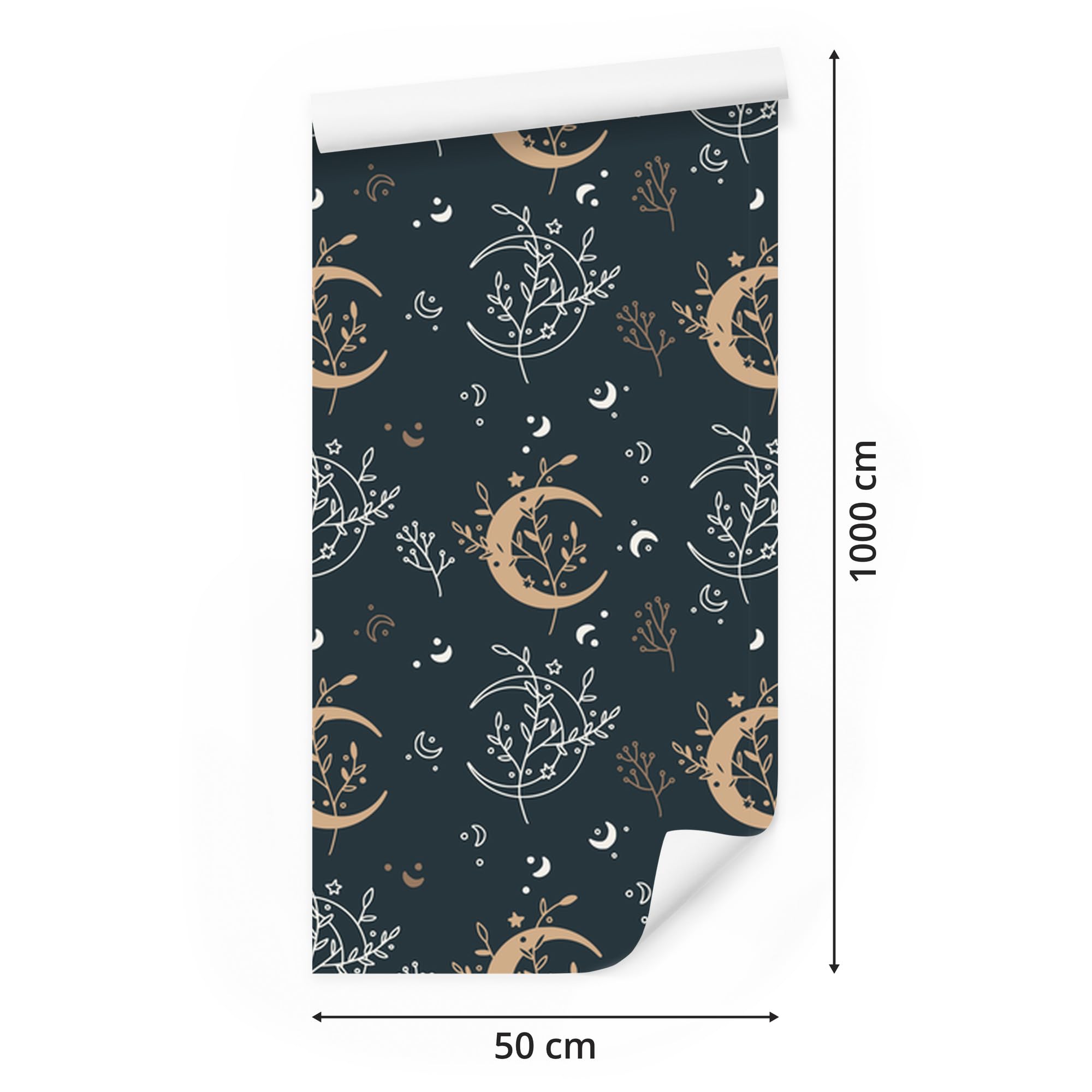 Vliestapete Boho-Muster – Marineblau und Türkis 50 x 1000 cm | Ausdrucksstarke Bildgestaltung; Charaktervoller Raumschmuck; Harmonische Akzentfläche; Kleister im Set
