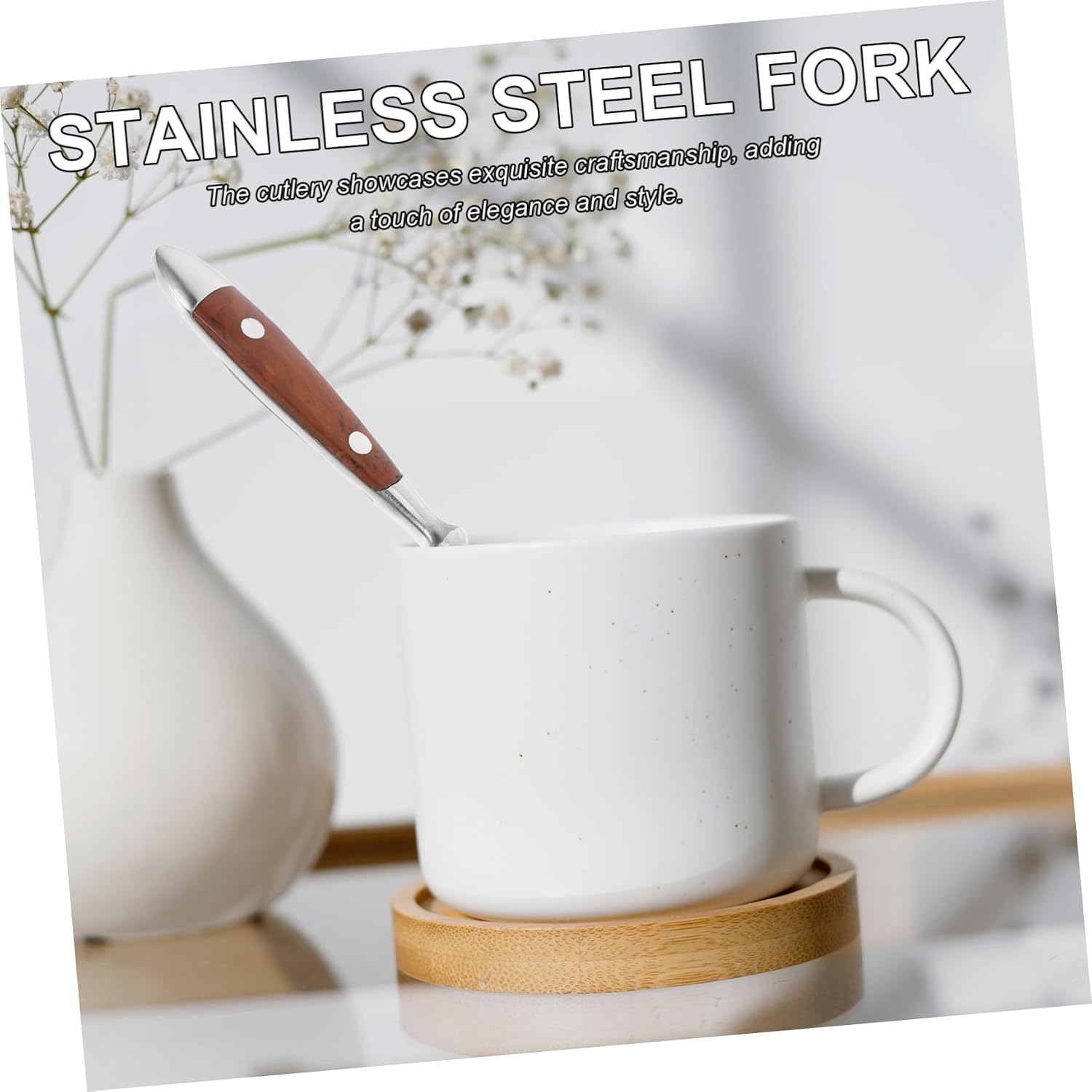 Dessert Fork Tea Fork Wood Handle Stainless Steel for Cakes
