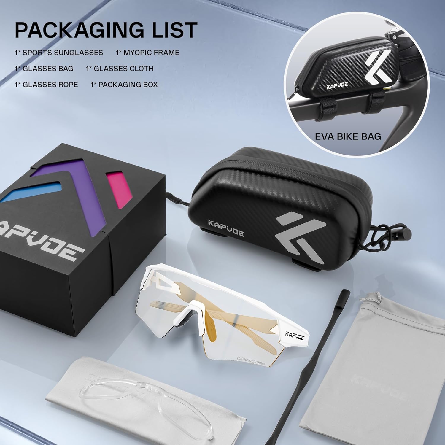 KAPVOE Photochromic Cycling Glasses Men Women Sport Sunglasses UV Protection Mountain Bike Glasses MTB Riding Running K198 - Image 2