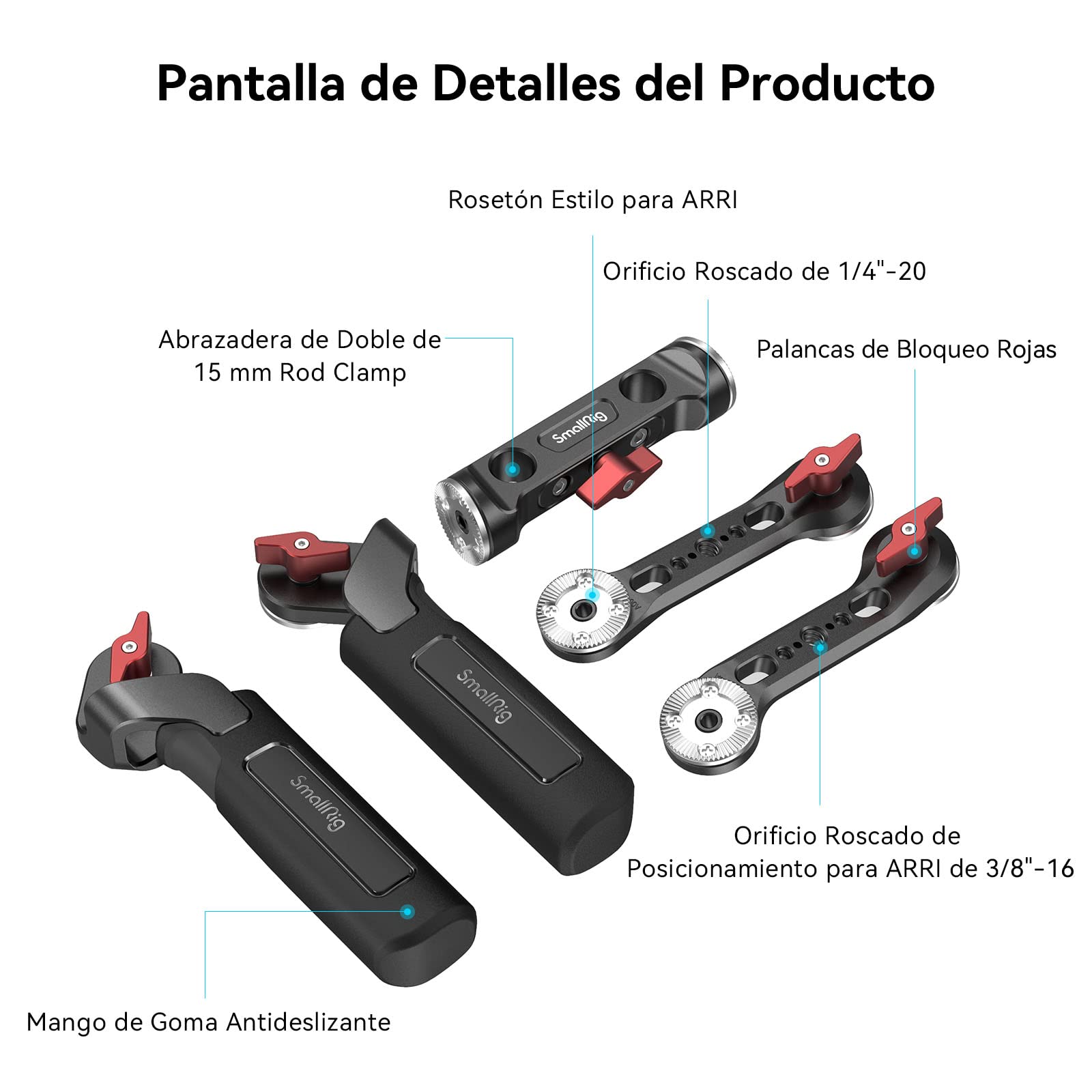 (Nueva Versión) SMALLRIG Rosette Handle Kit con Brazo de Extensión de Rosette para Cámara Shoulder Rig - 2002F