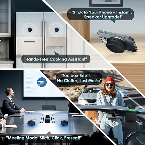 Miniatura 7 de Juego de altavoces Bluetooth con base magnética para múltiples habitaciones, sonido estéreo TWS con luces RGB, tiempo de reproducción de 10 horas,