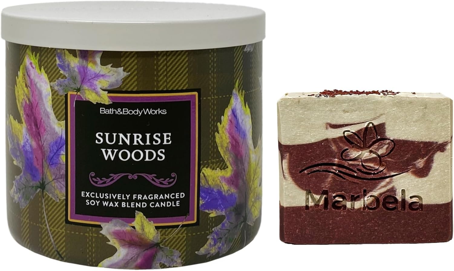 Bath & Body Works Sunrise Woods 3-Wick Scented Candle with a Cherry On Top Bar Soap