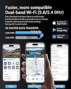 Gleetour Dash Cam Front and Rear, 4K Full HD 2 channel Dash Camera for Cars, Built-in Memory Card Monitoring, 64GB Card, 5G WiFi GPS, Car Camera with 3" IPS Screen, 2160P Night Vision, Parking Monitor
