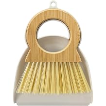 Mini Broom and Dustpan Set - Compact Bamboo Handle Cleaning Kit with Mini Dustpan Brush for Countertops, Tables, Desks - Small Dust Pan and Broom Combo for Tiny Spaces White