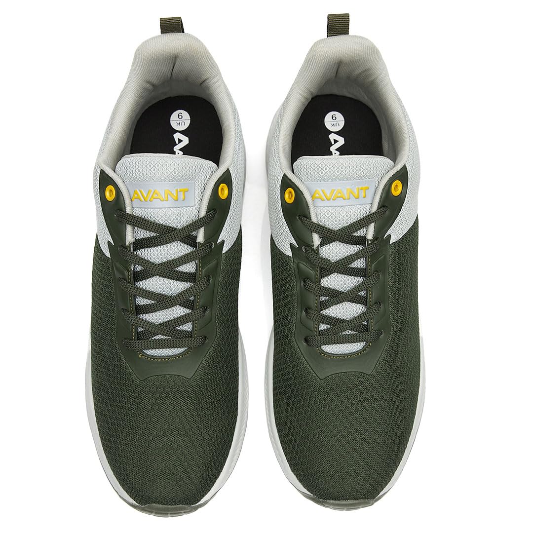 AVANT Zapatillas Racer para correr y entrenar para hombre, suela de EVA, plantilla de goma natural EVA, malla superior de punto, Olive/L.Grey, 8 UK
